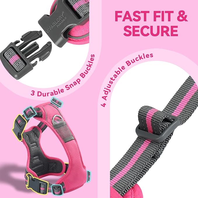 VIVAGLORY Dog Harness Easewalk No Pull Dog Harness with Handle Front Clip & Back Clip for Training Walking Lifting, No Pull Adjustable Easy On Padded Comfortable for Pet, XL, Pink - Patterned