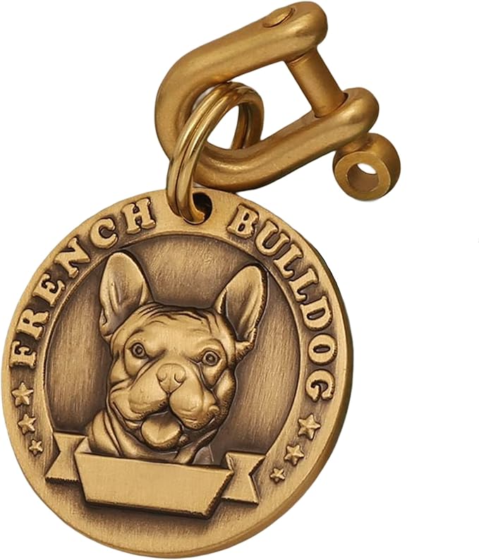 Vintage Pure Copper Pet ID Tags,Personalized Dog Tags,Three-Dimensional Relief Pet Pattern,Lettering on The Front and Back,Custom Pet Tags (B16-French Bulldog)