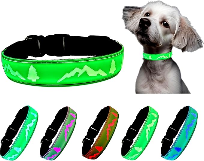 LED Dog Collar, 15 Light Modes, USB-C Rechargeable, Silicone Material, Adjustable Size, (Green, L(15.7-19.7"))