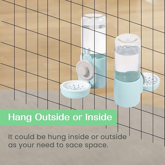 Hanging Automatic Pet Water Dispenser, Auto Siphon Rabbit Ferret Bunny Hedgehog Waterer Dispenser, Cat Dog Water Bowl for Cage Hanging (Light Blue)