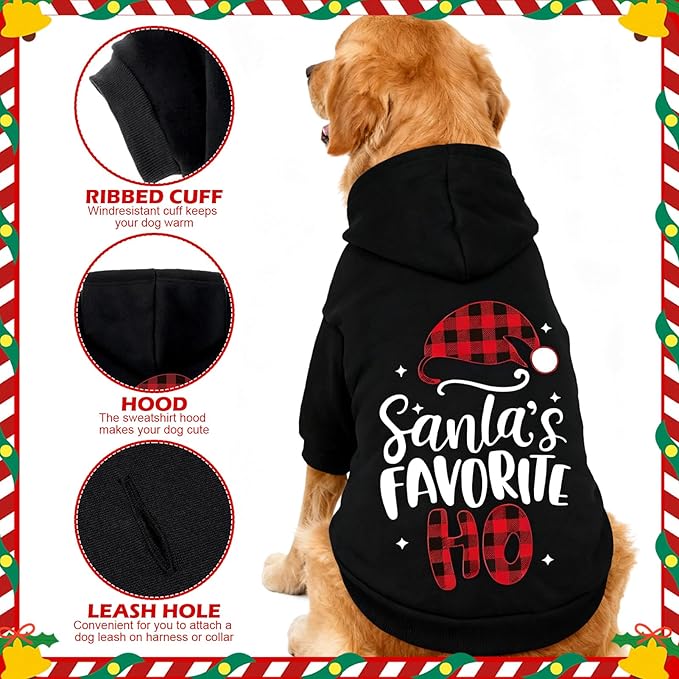 EXPAWLORER Dog Christmas Hoodie - Dog Christmas Sweater Xmas Sweatshirt with Santa Hat Print, Warm Fleece Lined Holiday Pet Outfit with Leash Hole, Cozy Soft Pet Clothes Coat for Large Dogs, XL