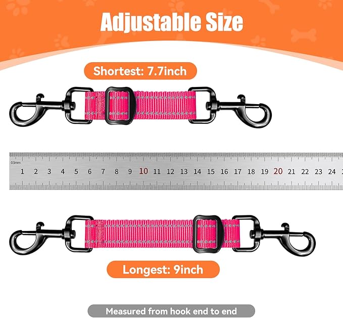 Dog Collar Safety Clip, Adjustable Backup Safety Strap, Double-Ended Leash Connector, High Reflectivity, Suitable for Dog Harnesses to Collar Safety Clips (Pink)