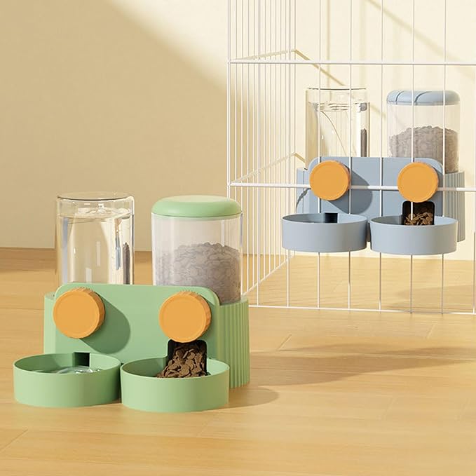 Pet Food Water Dispenser, Large Capacity Smart Dual Bowl Pet Food Water Dispenser Multifunctional Hanging Automatic Self Feeding and Waterer Set for Dogs Cats