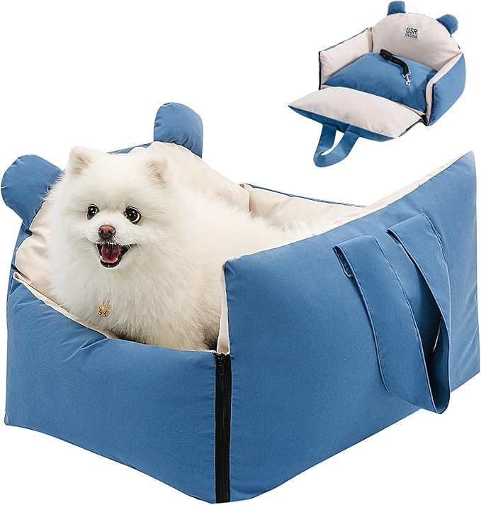 Dog Car Seat, Car Seat for Small Dogs with Harness, Machine Washable Front Back Seat Dog Car Seat, Portable Pet Travel Car Seat for Puppy Cat (Blue)