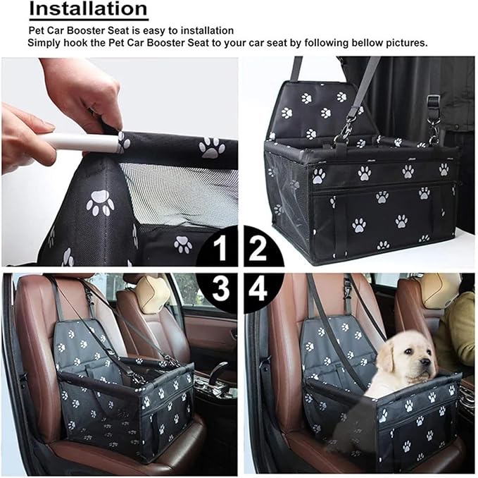 Pet Car Seat Waterproof Foldable Travel Pet Dog Seat Cat Dog Travel Bag Pet Car Ride Supplies(Black Footprints)