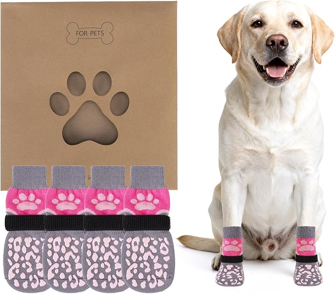 KOOLTAIL Dog Socks to Prevent Licking Paws for Hardwood Floors Anti Slip, Winter Warm Pet Boots&Paw Protector with Grippers, Double Sides Puppy Shoes Booties for Small Medium Large Senior Dogs
