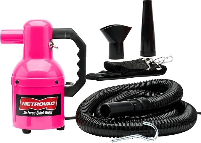 METROVAC Quick Draw Compact Pet Dryer - Dog Vacuum for Shedding Grooming - Hot Pink & Single Speed