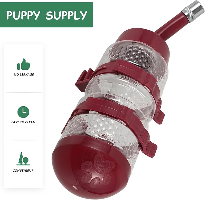 Kisangel Dog Water Bottle Dispenser Hanging Pet Feeder with Ball Valve Large Capacity Burgundy for Kennels Cats and Dogs Automatic Waterer for Crate Use