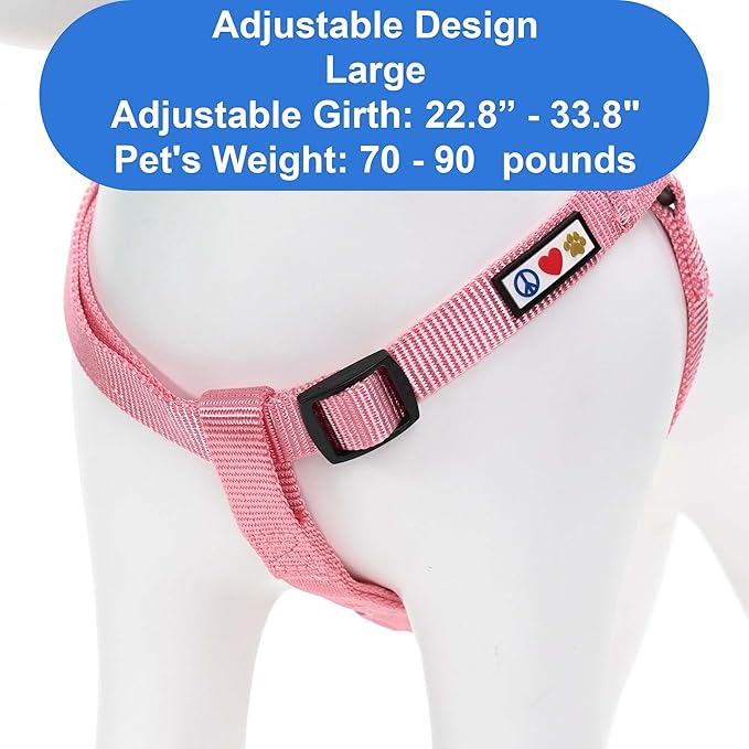 Pawtitas Personalized Dog & Puppy Harness Large Millennial Pink Custom ID Tag Adjustable No Pull Vest