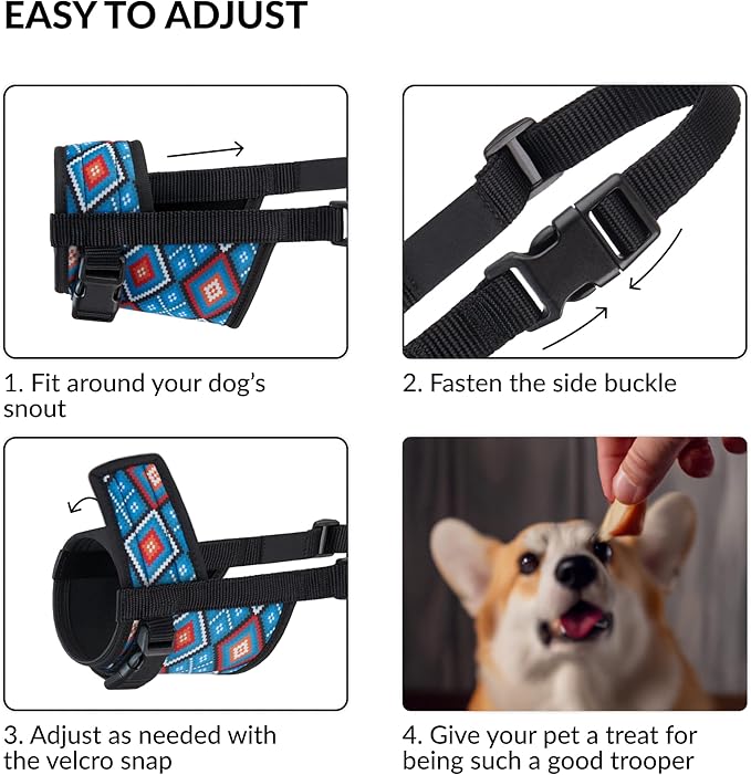 CollarDirect Dog Muzzle - Updated Design Adjustable Soft Breathable Tribal Nylon Dog Mouth Guard Cover for Small, Medium and Large Dogs, Anti Chewing, Barking & Biting (L/XL, Pattern 3)