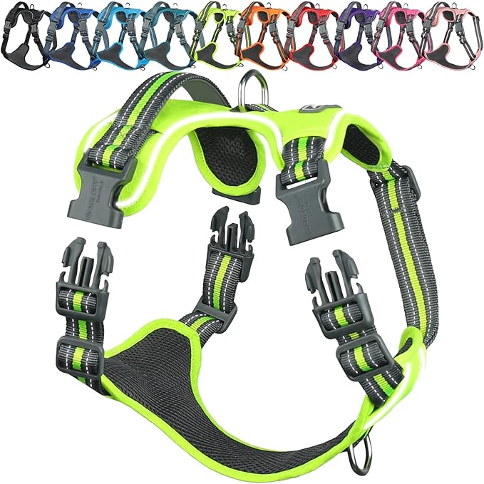 VIVAGLORY Dog Harness Easewalk No Pull Dog Harness with Handle Front Clip & Back Clip for Training Walking Lifting, No Pull Adjustable Easy On Padded Comfortable for Pet, M, Bright Yellow - Patterned