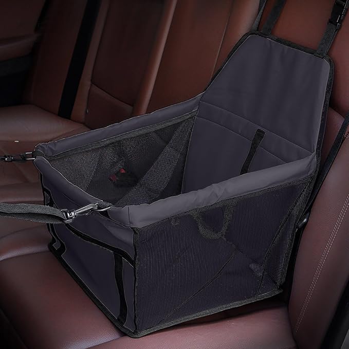 Pet Car Booster Seat for Small to Medium Pets with Reinforced Safety Structure Easy Install Travel Carrier Breathable Waterproof Pad Shortened Leash Belt Loops Secure Comfortable Vehicle (Black)