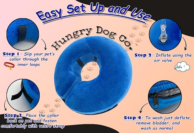 Hungry Dog Co.- Premium Inflatable Dog Collar for Dogs and Cats - Helps in Pet Recovery - Comfortable and Safe for Your Pet - Soft E-Collar – Pink, Small (5”- 8” Neck)