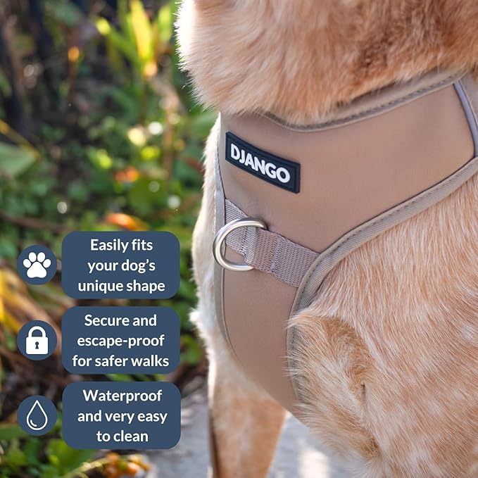 DJANGO Tahoe No Pull Dog Harness – Escape-Proof Dog Harness for Small Dogs with Front & Back Clips for Everyday Use – Adjustable, Padded, Reflective, Secure Fit, Easy On/Off – Sandy Beige, Small