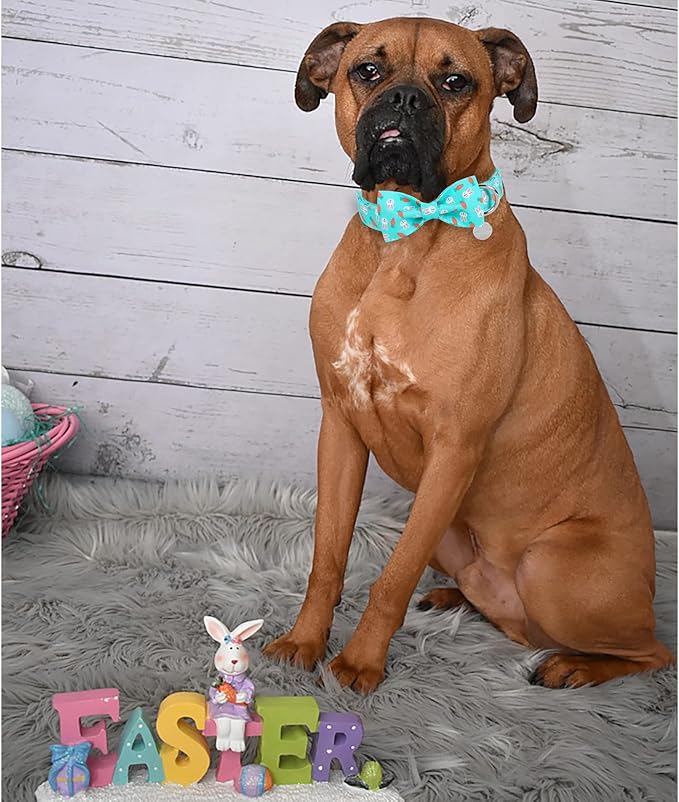 Easter Dog Collar with Bow Tie, Cotton Easter Bowtie Collar for Large Girl Boy Dog, Cute Carrot Pet Collar with Metal Buckle, Easter Gift Rabbit Dog Collar, L