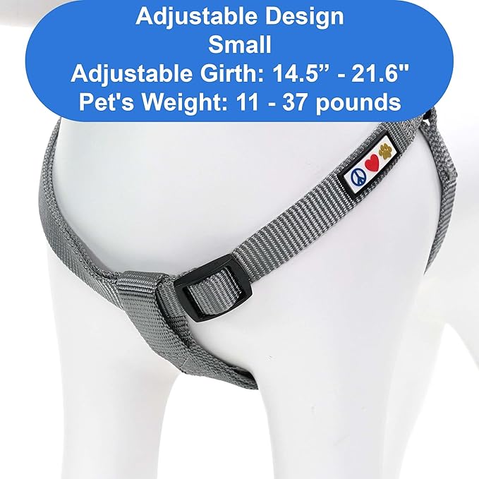 Pawtitas Personalized Dog & Puppy Harness Small Grey Custom ID Tag Adjustable No Pull Vest