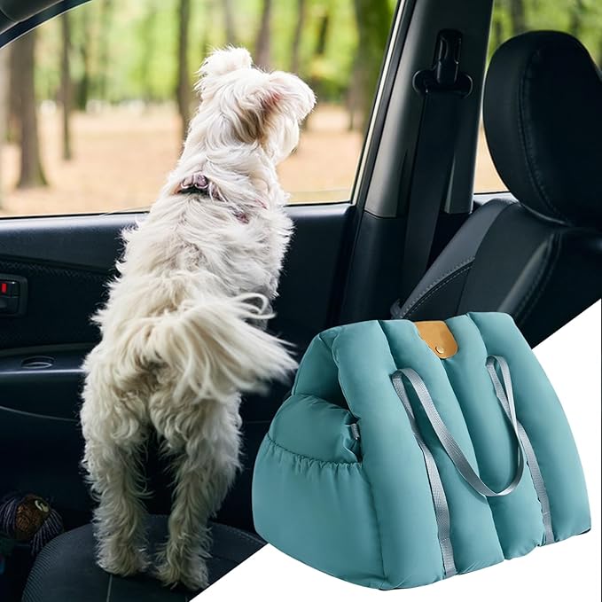 Portable Dog Seat, Booster Car Seat, 15.12 Inches Pet Carrier with Cushion, Soft Sided Fabric Bed, Dog Car Seats with Secure Harness, Puppy Travel Seats for Small Dogs Pets