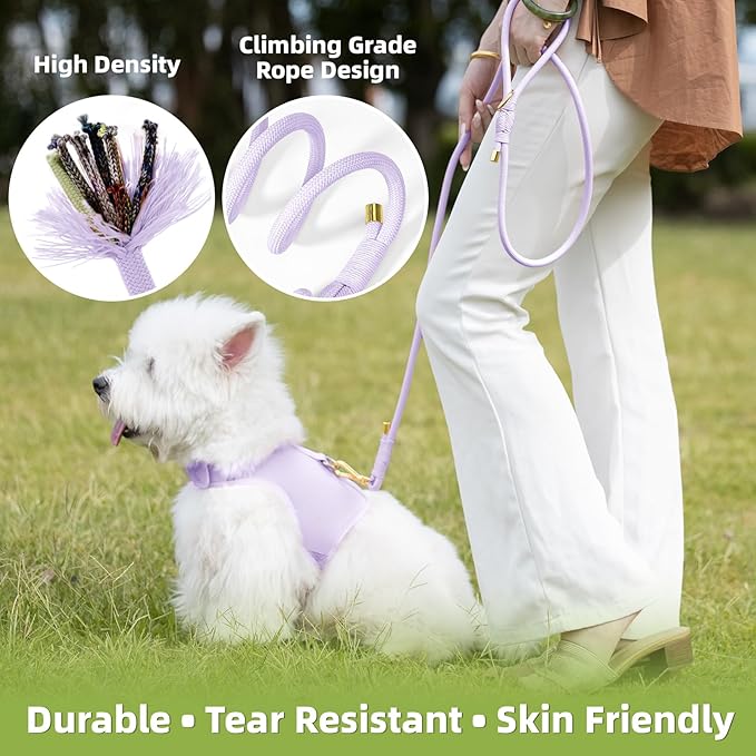 Durable Handwoven Dog Leash for Small & Medium Dogs, 5/16 inch Rope Lead with Anti-Tangle Swivel Clip, Soft & Lightweight, 5FT Long – Ideal for Daily Walking & Training (Light Purple)