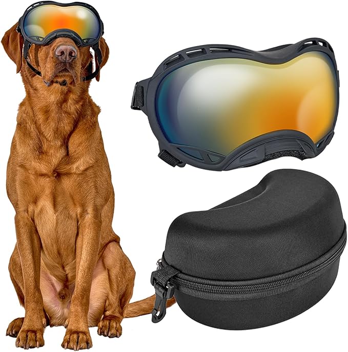OneTigris Dog Goggles, Dog Sunglasses for Large Dogs with Adjustable Strap UV Protection, Windproof, Suitable for Medium Large Breed, Dogs Eyes Protection