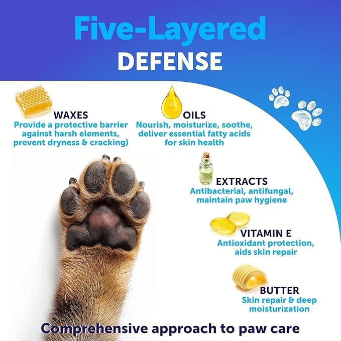 Dog Paw Balm - Lick Safe Snout Soother - Moisturizies, Soothes & Nourishes Irritated Paw Pads and Dry Nose - Protects from Cracks & Wounds - Dog Feet Balm with Waxes, Oils, Butter, Extracts - 2.1 Oz