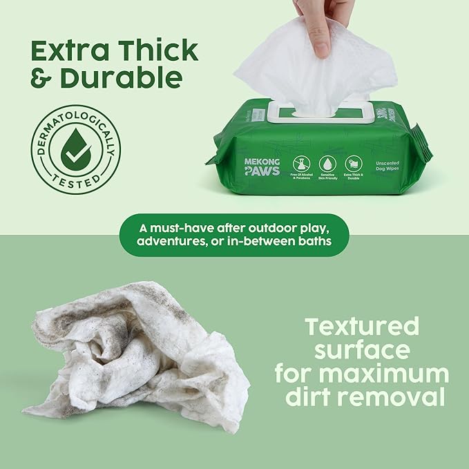 Pet Grooming Wipes - Unscented - Viscose derived from Bamboo - Freshening Wipes for Dog & Cat - Skin-Friendly & Gentle - Thick & Durable for Paws, Coat & Bum Cleansing - 400 Count