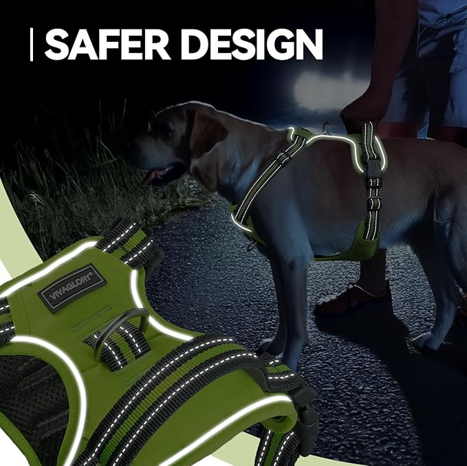 VIVAGLORY Dog Harness Easewalk No Pull Dog Harness with Handle Front Clip & Back Clip for Training Walking Lifting, No Pull Adjustable Easy On Padded Comfortable for Pet, XL, Bright Yellow - Patterned