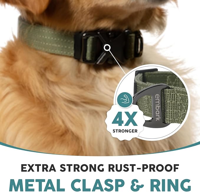 Embark Adventure Pro Dog Collar – Heavy Duty Tactical Dog Collar Stylish & Durable Nylon Dog Collar for Large Dogs, Small Dogs & Medium Dogs. Strong Buckles for Any Size Breed (Small, Green)