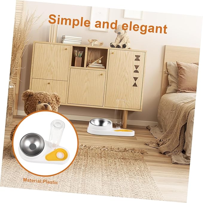POPETPOP Automatic Pet Feeder and Water Dispenser Anti-Skid Dog Bowl White Small Animal Feeder for Puppies and Cats Household Feeding Supplies