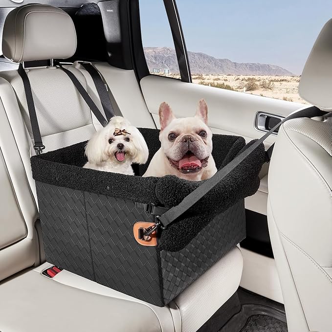 Dog Car Seat for Small Dogs,PU Leather MediumPet Car Seat Boosters,Puppy Cat Carseats with Washable Removable Cover(Black, Medium)
