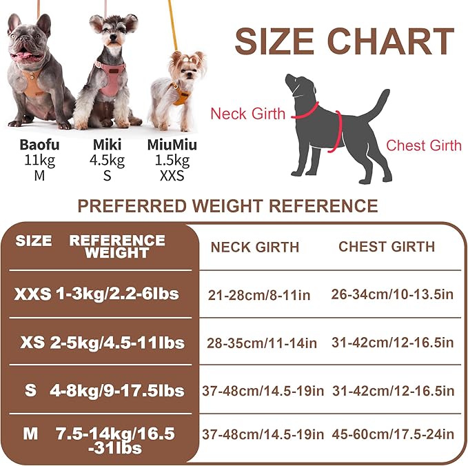 No Pull Dog Harness with Multifunction Dog Leash,Soft Adjustable No Choke Escape Proof Pet Harness Vest for Medium Dogs or Large Dogs,Khaki Camel,XS