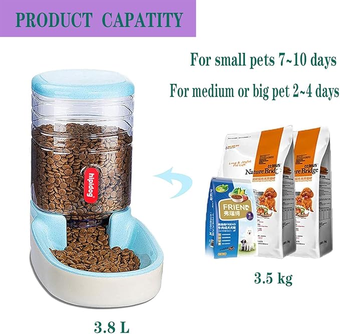 Automatic Feeders and Waterer Dog Cat Food Feeder Water Dispenser Gravity Food and Water Dispenser Automatic Food Dispenser for Small Large Pets Blue