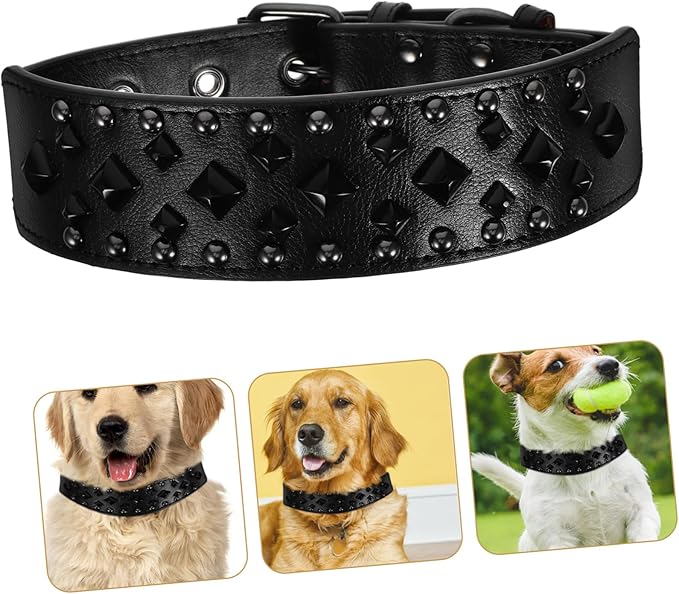 Adjustable Spiked Dog Collar with Metal Buckle and Stylish Pet Neck Protector for Large Dogs Featuring Chew Resistant Rivets and Chic Design for Everyday Use