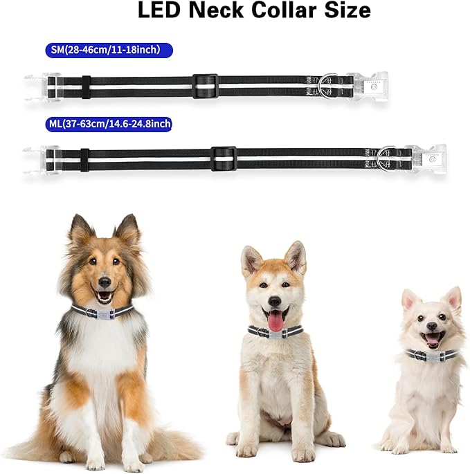 Light Up Dog Collar, USB Rechargeable Flashing LED Dog Collar, Adjustable Comfortable Glow in The Dark Puppy Collars, Safe Dog Collar Light for Medium Large Dogs(L Size)