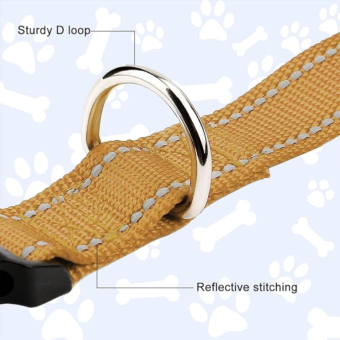 FunTags Reflective Dog Collar, Sturdy Nylon Collars for Large Girl and Boy Dogs, Adjustable Dog Collars for Animals with Quick Release Buckle, Khaki