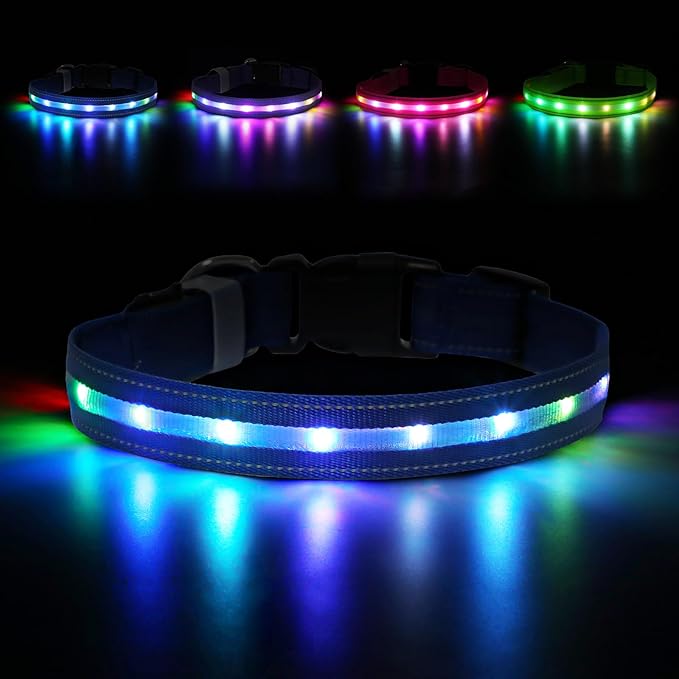 LED Dog Collar, Light Up Dog Collar, USB Rechargeable - Brightest Dog Lights for Night Walking, 6 Light Modes, Adjustable for Dog Safety(Large, Royal Blue)