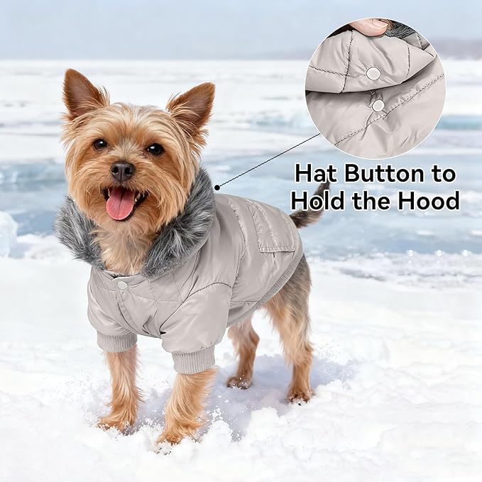 LESYPET Dog Coat for Small Dogs, Windproof Doggie Puffer Jacket with Leash Hole, Extra Warm Dog Jacket Winter Coat, Grey M
