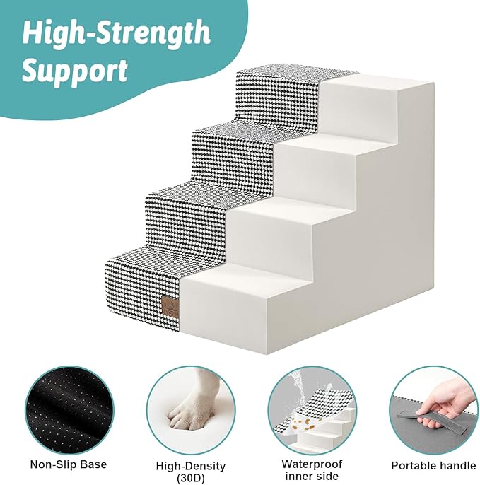 Dog Stairs for Small Dogs, 17.7" Extra Wide Right-Angle Pet Stairs for Couch and Beds, Anti-Slip Dog Steps for Old Cats and Lowrider, 17.7x23.6x17.7 inch,White Black