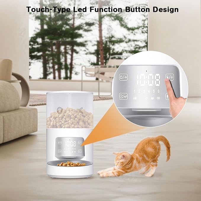 Automatic Pet Feeder, Dual Power Supply, Programmable Timer, LED Touch Screen, Recordable, Compatible with Dry Food for Cats and Dogs