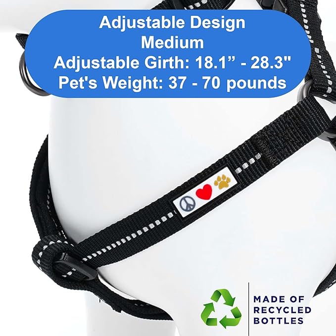 Pawtitas Recycled Reflective Step-in Dog Harness – Adjustable No-Pull Vest for Puppies to Seniors, Safe & Comfortable M Black