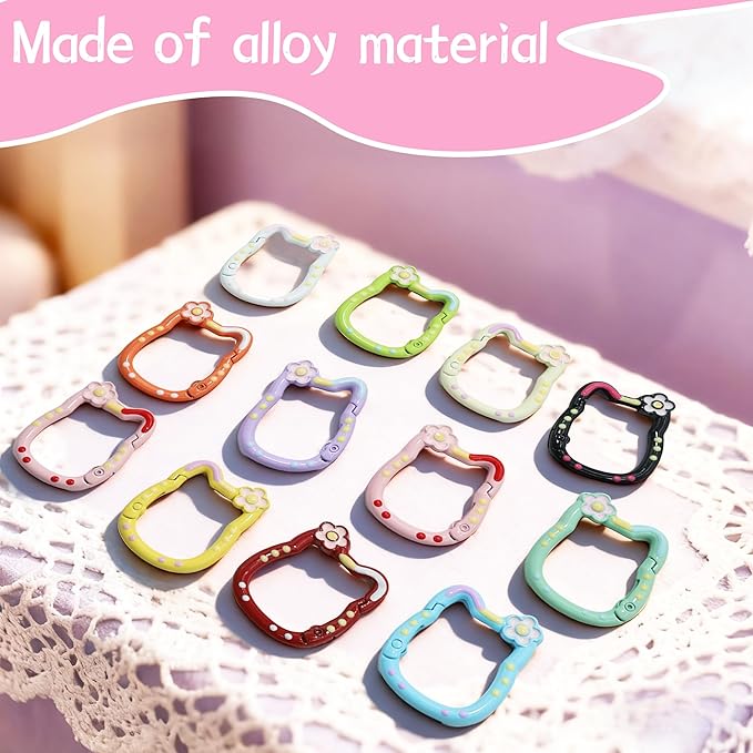 Mini Cat Shape Carabiner Keychain Clips, Cute and Secure Keychain Hooks for Water Bottles, Dog Leashes, Everyday Use, (12 Pack)