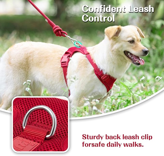 No Pull Dog Harness for Small Medium Large Dogs - Adjustable 2 Layer Mesh Dog Vest with Dual Clip, Escape Proof, Quick Release, Lightweight Breathable Mesh for Walking Hiking (Burgundy Red,S)
