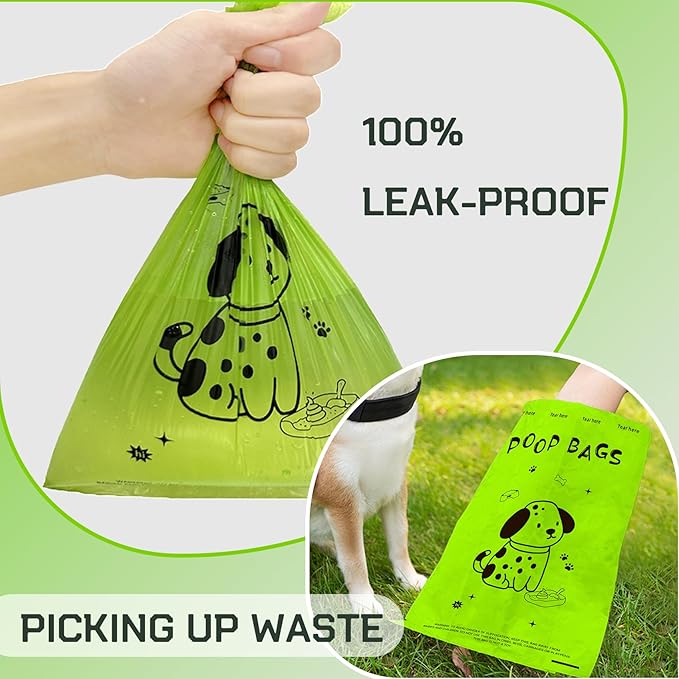 Dog Poop Bags Rolls with Dispenser - Scented & Leak-Proof Dog Waste Bags in Green/Black, 13x9 Inch Extra Large Poop Bags for Dogs, 120/360/630 Counts
