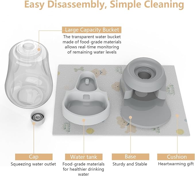 1.6 Gallon Automatic Dog Water Dispenser, Premium Large Capacity Gravity Pet Water Bowl with Non-Slip Mat for Multiple Pets, BPA-Free Cat Water Feeder for Large Dogs, Refill Less Often, Grey