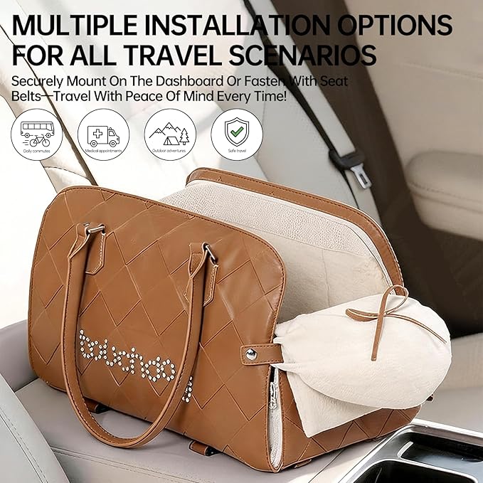 TOUCHDOG Center Console Dog Car Seat – Detachable & Washable Pet Carrier for Small Dogs up to 15 lbs, Adjustable Straps, Anti-Slip Base, Foldable Travel Bed with Safety Clip