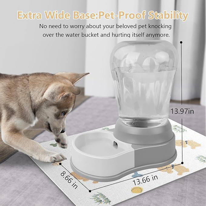 1.6 Gallon Automatic Dog Water Dispenser, Premium Large Capacity Gravity Pet Water Bowl with Non-Slip Mat for Multiple Pets, BPA-Free Cat Water Feeder for Large Dogs, Refill Less Often, Grey