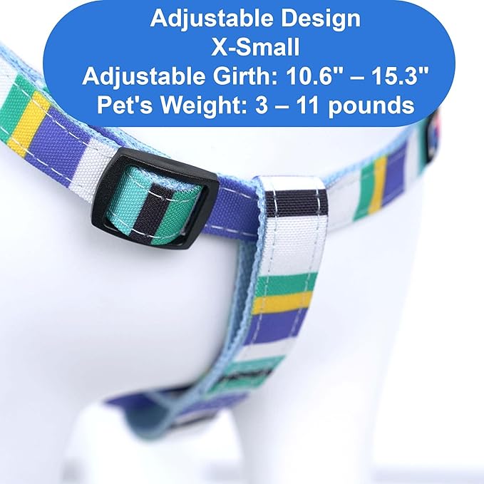 Pawtitas Personalized Dog & Puppy Harness Extra Small Blue/Teal/Yellow Custom ID Tag Adjustable No Pull Vest