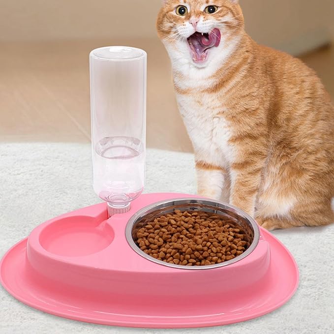 2-in-1 Pet Feeder and Waterer Set with Automatic Dispenser, Large Capacity Food and Water Bowl for Cats Dogs Puppies Bunnies