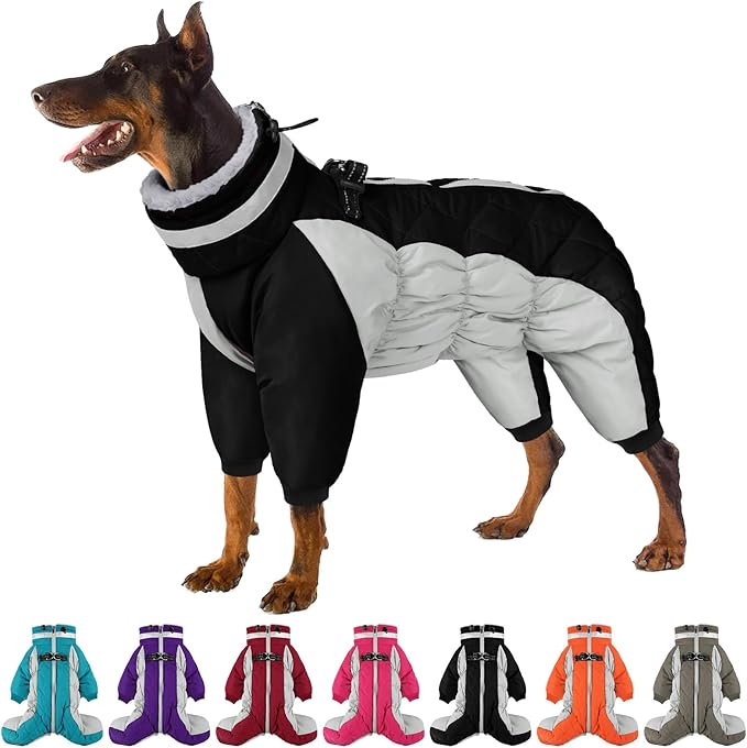 SUNFURA Full Body Dog Coat - Warm Fleece Jacket for Small Dogs, Turtleneck Winter Coats with Harness, Reflective Dog Snowsuit Windproof Puffer Jackets with Legs for Pug, Jack Russel, Black S