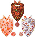 Thanksgiving Dog Bandanas XLarge 3PCS, 6 Pattern Fall Scarf for Boy and Girl, Pumpkin Leaves Rugby Triangle Reversible Bibs Breed for Puppy Pets