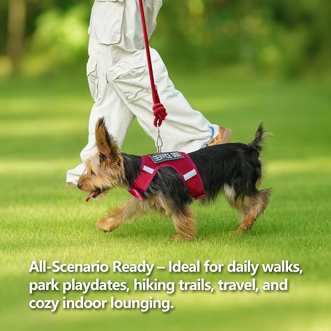 Dog Harness for Puppy – Adjustable Reflective Easy Put On Soft Mesh Vest for Small Dogs with 2 Patches (Burgundy Red,L)